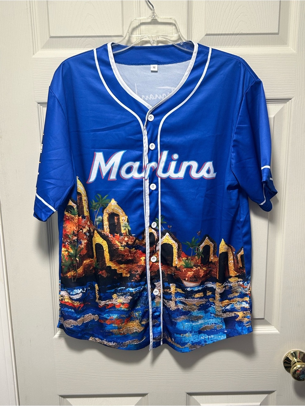 Miami Marlins Nicaragua Heritage Jersey Mens M Blue MLB 2020s Maria F. Vogel SGA
